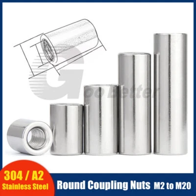 304 Stainless Steel A2 Round Coupling Nut Long Stud Rod Right Hand Thread M3-M20 - Image 1 of 4