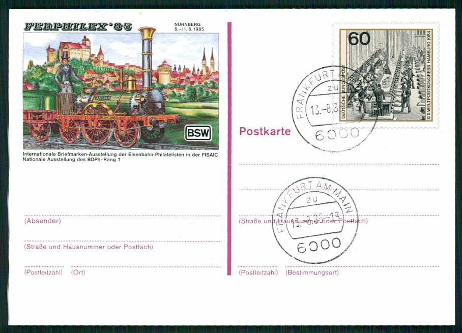 TARJETA DE PAPELERÍA POSTAL ALEMANIA 1985 TREN FERROCARRIL ÁGUILA ÁGUILA GB52 Foto 1 de 2