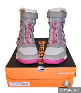 MERRELL Girls Kids SNOW CRUSH 2.0 Waterproof Boots Size 7 Gray & Berry MK163129