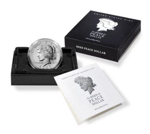 2023 P Peace Silver Dollar Uncirculated Coin 23XE OGP Box & COA In Hand Cover