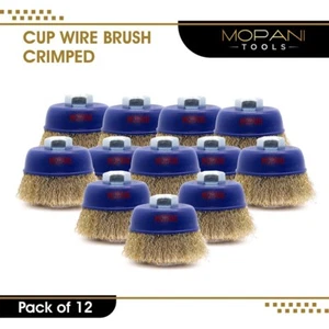 3" Crimped Wire Cup Wheel Brush Set For Grinder, 5/8"-11 Threaded Arbor: 12 Pack - Picture 1 of 12