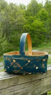 Primitive Basket Painted Old Blues For A Great Antique Look - Image 1 of 3