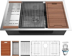 GABETLET Kitchen Sink,32 Inch Undermount Kitchen Sink,Deep Single Bowl Stainless - Bild 1 von 7