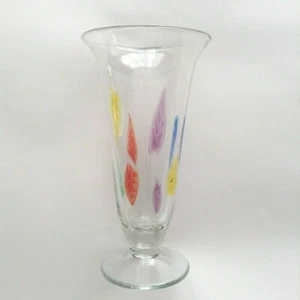 Vase 10.25" ~ Clear with Multi-Colored Glass Leaf Pattern ~ Pristine Condition - Picture 1 of 4