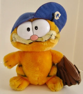 Vintage 1981 Garfield Plush Cat Baseball Cap & Glove Orange Striped Dakin Toy - Image 1 of 4