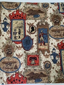 Vintage 60’s 70’s Americana Revolution Patriotic 1776 Barkcloth Fabric 3 Yards - Picture 1 of 4