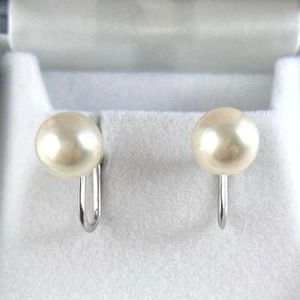 Mikimoto Earings Akoya Pearl 9.0mm 18K White Gold From Japan Free Shipping - Picture 1 of 12