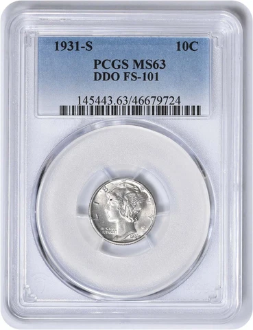 1931-S Mercury Silver Dime DDO FS-101 MS63 PCGS Cover