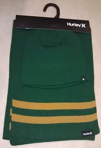 NEU Hurley New Yorker Beanie und Mütze Schal 2-teiliges Set grün gelb Neu mit Etikett - Bild 1 von 5
