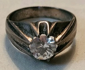 Vintage 925 Sterling Silver Simulated Round Cut Diamond Mens Ring Size 13.75 - Picture 1 of 7