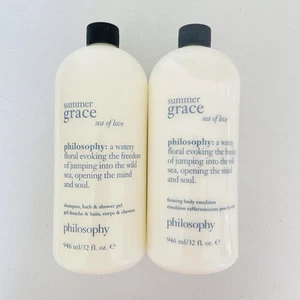 Philosophy Summer Grace Sea of Love Shampoo Shower Gel Bubble Lotion 32 oz Set - Picture 1 of 13