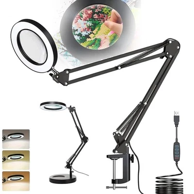 2in1 10X Lupe mit Licht und Ständer Dimmbare 72 LED Schreibtischlampe Lupenlampe - Bild 1 von 4
