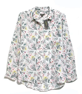 Style & Co. Hemd weiß mit Blumenmuster Leinenmischung Knopfleiste, Gr. XL - Bild 1 von 4