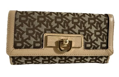 Cartera sin asas DKNY auténtica china desnuda de lona/cuero vintage triple pliegue nueva con etiquetas Foto 1 de 4