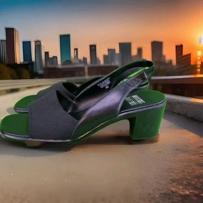 ✅Mootsies Tootsies Sandalia de Tacón para Mujer 9 Negro Punta Abierta Eslinga Cuello Sin Cordones EDICIONES Foto 1 de 4