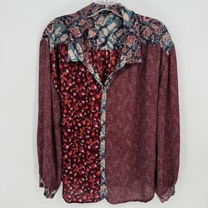 DEAR JOHN Womens Multicolor Patchwork Snake Print Floral Button Up Shirt Size L - Picture 1 of 8