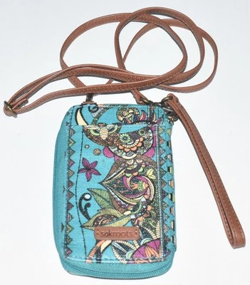 Sakroots Coated Canvas Owl Pattern Phone Holder Crossbody Wallet Wristlet New! - Image 1 of 4