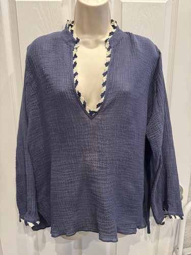 Top tunica Tory Burch taglia media blu con orlo in pizzo garza