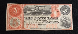 $5 State Bank of Michigan, Detroit MI Obsolete Banknote - Picture 1 of 3