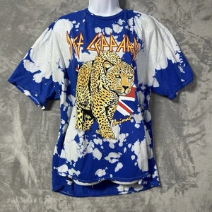 Def Leppard Band T-Shirt 2XL Blue Bleach Tie Dye Animal Cheetah Graphic Rock Tee - Picture 1 of 7