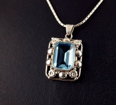 Anhänger Silber 800 Spinell Glas blau Vintage - nostalgisch & bezaubernd - Bild 1 von 4