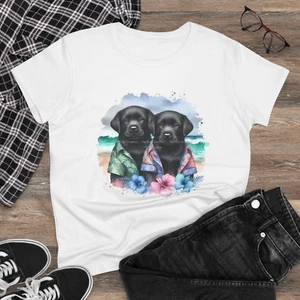 Digipups schwarz Labrador Labor Welpe Hund Paar Hawaii Strand Freunde Damen T-Shirt - Bild 1 von 3