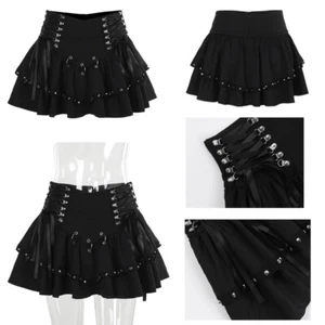 Womens Skirt Steampunk Dress Double Layered Miniskirt High Waist Ring Themed - Picture 1 of 20