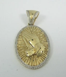 TRENDING 10K YG LUXURMAN DIAMOND PRAYING HANDS PENDANT .255TCW. 6.9G - Picture 1 of 8