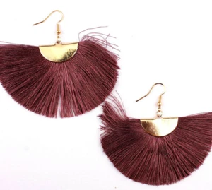 **CLEARANCE** Big Boho Silk Tassel/Fringe Earrings - Womens Earrings - Fan- - Picture 1 of 10