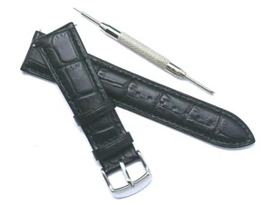 21mm Black Croco Embossed Leather Watch Strap W/ Tool For Seiko 21 & Others - Picture 1 of 3