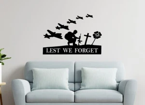Damit wir den Gedenktag nicht vergessen Aufkleber Mohn Soldat patriotisches Dekor Vinyl Zitat - Bild 1 von 20