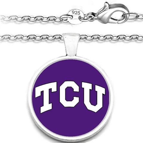 TCU Horned Frogs Womens Silver Chain Link Necklace With Pendant A1 Cover