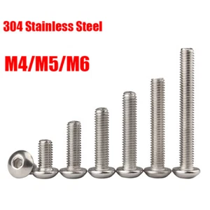M4-M6 Round Pan Head Hex Socket Cap Screws Allen Key Bolts 304 Stainless Steel - Picture 1 of 5