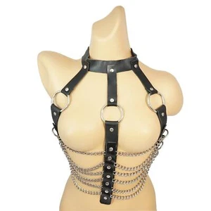 MicheleX MXL273 Real Leather Top Harness with Chains Open Bust - Picture 1 of 1