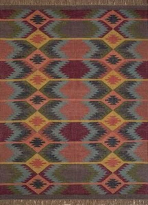 Vintage Handwoven Kilim Rug - Natural Wool & Jute Rectangle Carpet Dhurrie - Picture 1 of 4