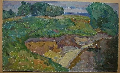  乌克兰苏联油画印象派风景渔夫河 — 第 1/4 张图片