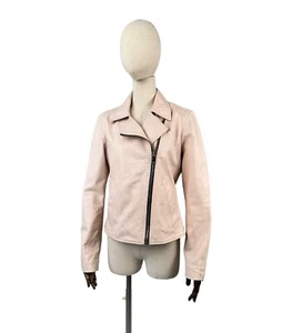 Giacca donna ALLSAINTS VELA BIKER asimmetrica in pelle rosa taglia US8/UK12 - Foto 1 di 18