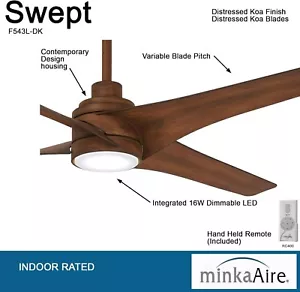 Minka Aire F543L-DK Swept Distressed Koa 56" LED Ceiling Fan with Remote Control - Picture 1 of 7