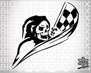 Reaper Drag RACE Flag Skull Decal Sticker Laptop Window Car Truck Vehicle Bike - Picture 1 of 5