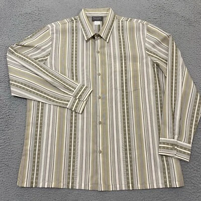 复古 Triumph Of California 衬衫男式 L 米色条纹长袖美国制造 — 第 1/4 张图片