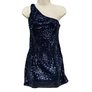 Lulus Sequin One Shoulder Mini Dress Navy Blue Living For The Party Size S - Picture 1 of 14