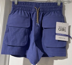 Athleta Girl Shorts Purple Backpackin Cargo 3 in Size M 8/10 Drawstring Outdoor - Picture 1 of 7