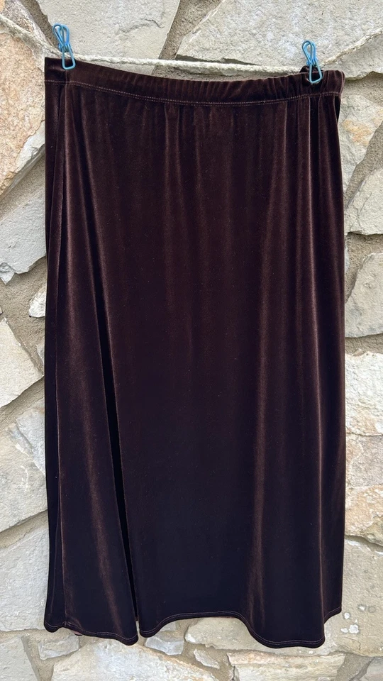 DIALOGUE Falda Terciopelo Marrón Talla 2X Pull On Elástica Línea A Excelente Estado Foto 1 de 3