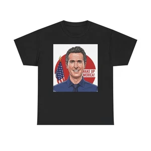 Gavin Newsom Ghibli Style WAKE UP AMERICA Tee Short Sleeve Cotton Unisex T-Shirt - Picture 1 of 49