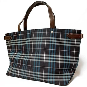 Authentic BURBERRY BLUE LABEL Tote Bag Nova Check Nylon Leather Green - Picture 1 of 19