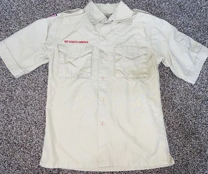Boy Scouts of America Uniform Shirt Youth Size Medium Tan Beige Short Sleeve - Picture 1 of 4