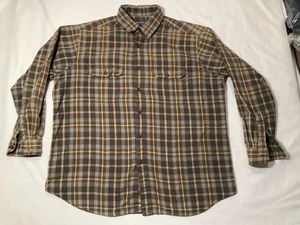 Woolrich Shirt Mens Large Brown Blue Plaid Flannel Button Down Long Sleeve - Picture 1 of 8