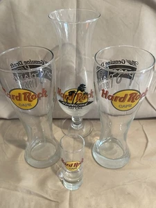 Lot Of 4 Vintage Hard Rock Cafe Glassware- 1 Hurricane, 2 Pilsner, 1 Shotglass - Picture 1 of 6