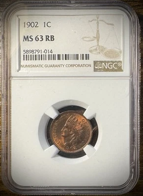 1902 Indian Head Cent NGC MS 63 RB - Image 1 of 3