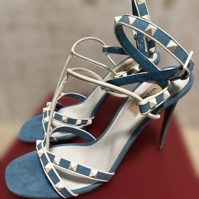 VALENTINO GARAVANI Rockstud Sandalias de gamuza Correa al tobillo Azul Talla ... - Imagen 1 de 4